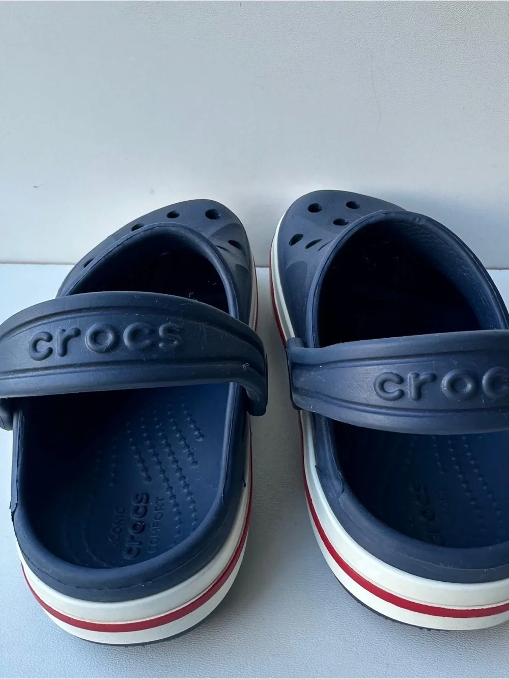 Crocs Kids Crocband Clogs Navy Blue Red White Slip On Shoes US C9 Toddler 9